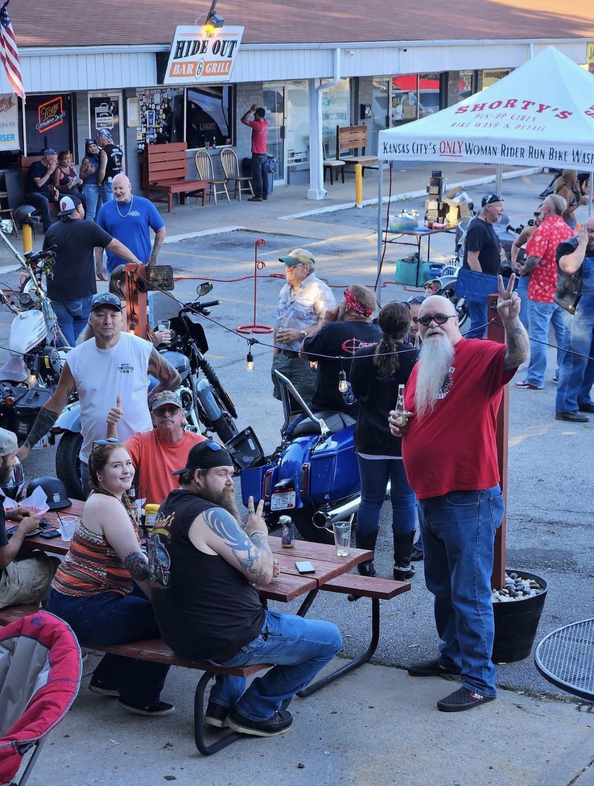 Bike night outside The Hideout Bar & Grill